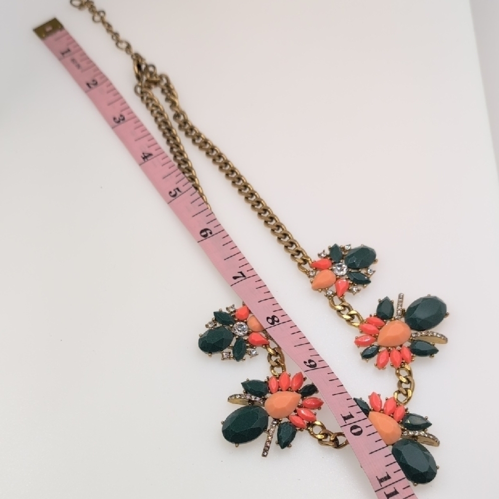 J. Crew Crystal Floral Petal Cluster Statement Collar Necklace Teal Coral 0614 - Picture 7 of 7